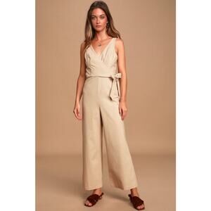 Lulus Womens Sz XS Linen Sleeveless It’s A Wrap Jumpsuit Party Cocktail Wedding